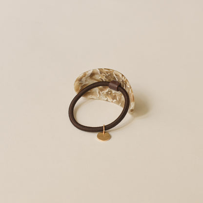 Curved Oval Resin Ponytail Hair Tie | Beige Marble