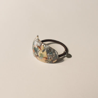 Curved Oval Resin Ponytail Hair Tie | Blue Marble