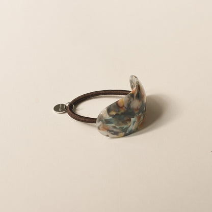 Curved Oval Resin Ponytail Hair Tie | Blue Marble