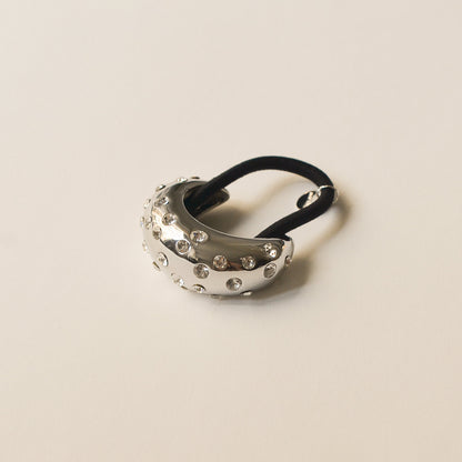 Crystal Crescent Metal Cuff Ponytail Hair Tie | Silver