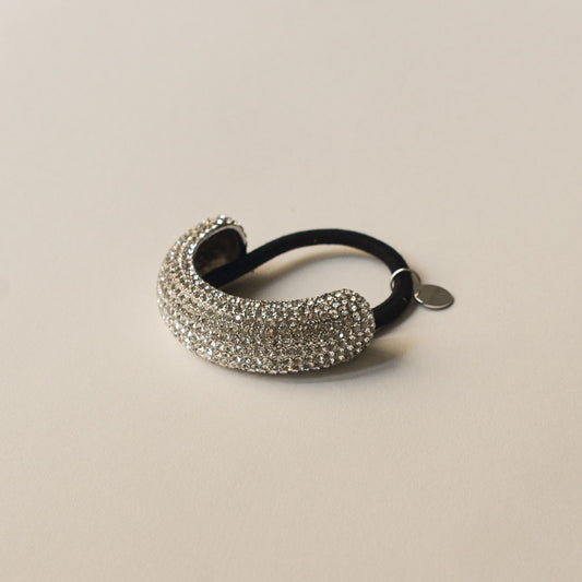 Pave Stone Metal Cuff Ponytail Hair Tie | Silver