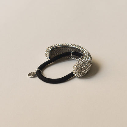 Pave Stone Metal Cuff Ponytail Hair Tie | Silver