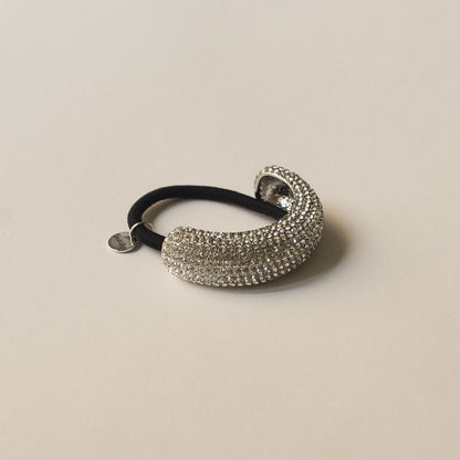 Pave Stone Metal Cuff Ponytail Hair Tie | Silver