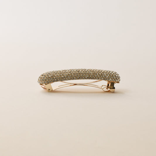 Pave Stone Oval Barrette Hair Clip | Gold