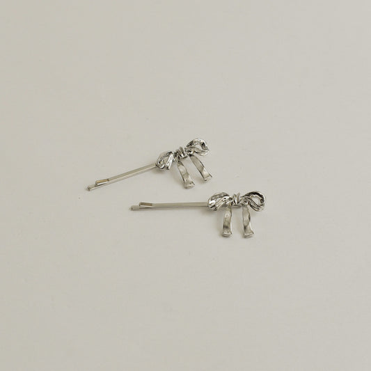 Ribbon Metal Hair Bobby Pins | Silver