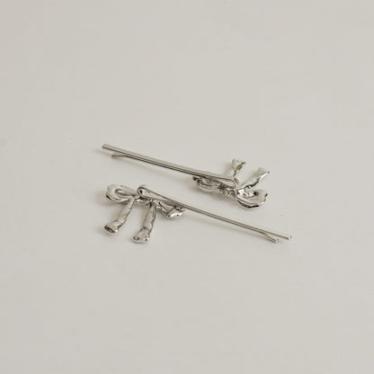 Ribbon Metal Hair Bobby Pins | Silver