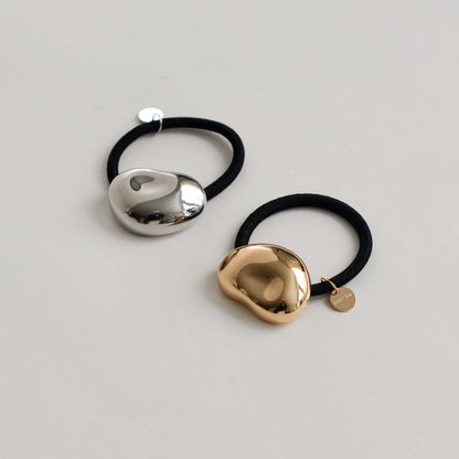 Mini Pebble-Shaped Metal Hair Tie | Gold