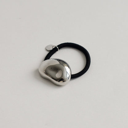 Mini Pebble-Shaped Metal Hair Tie | Silver