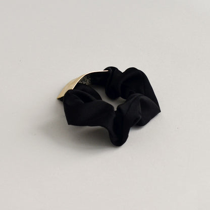 Satin Scrunchie with Rectangle Gold Charm | Black
