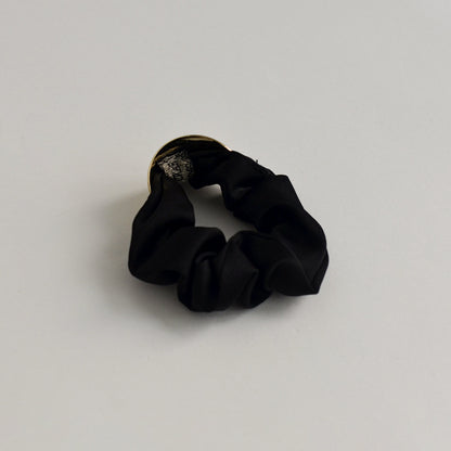 Satin Scrunchie with Crescent Gold Charm | Black