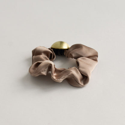 Satin Scrunchie with Hemisphere Gold Charm | Beige
