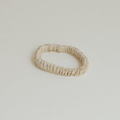 Pure Silk Slim Scrunchie Hair Ties Set | Soft Cream