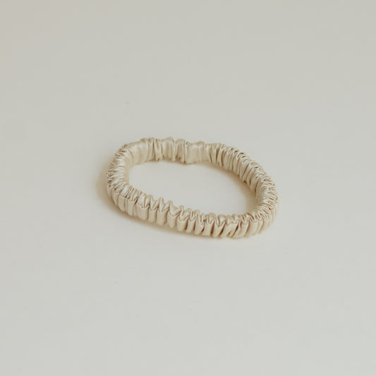 Pure Silk Slim Scrunchie Hair Ties Set | Soft Cream