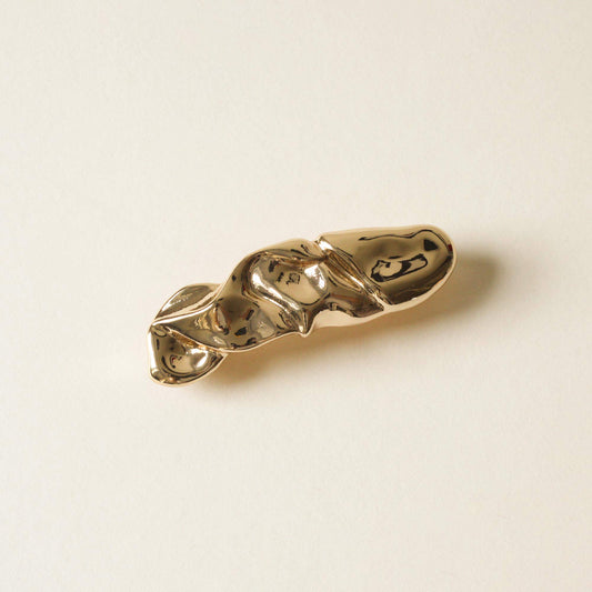gold textured metal barrette hair clip with polished finish