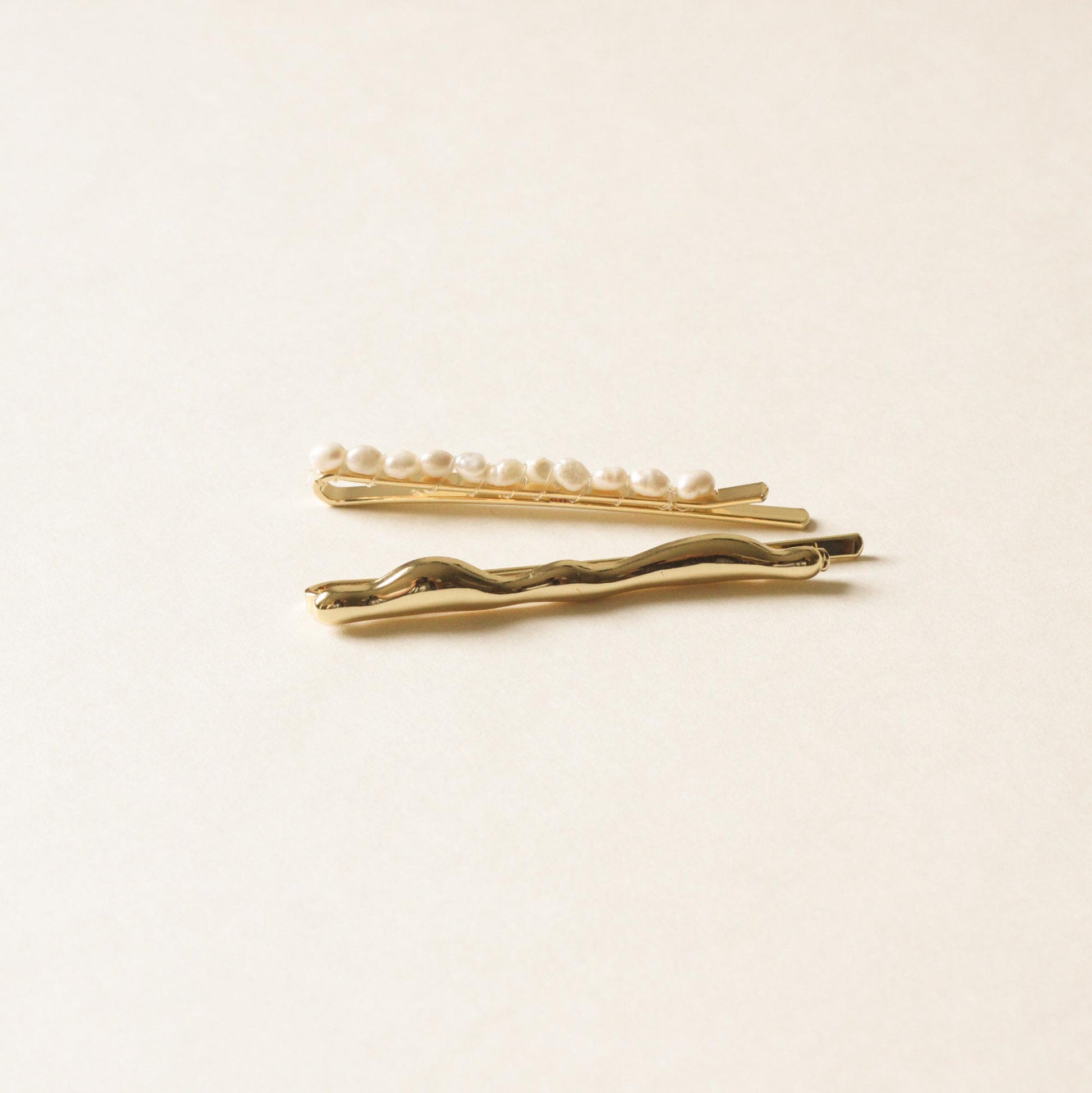 freshwater pearl bead pin and textured sleek metal pin