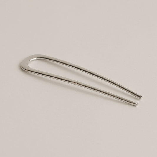 minimal bent u-shaped hair stick colored silver