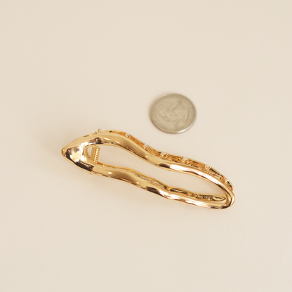Organic Wave Metal Hair Barrette Clip | Gold