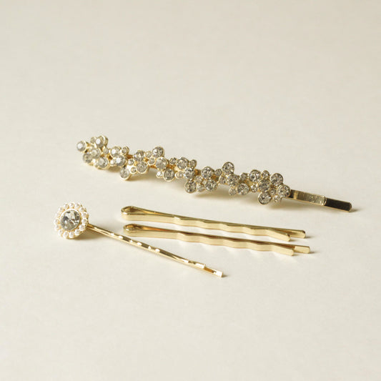 rhinestone studded and polished metal bobby pins