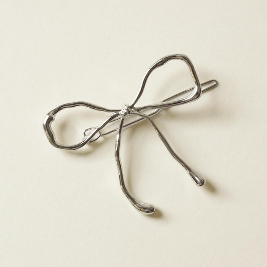 metal bow barrette hair clip with silver