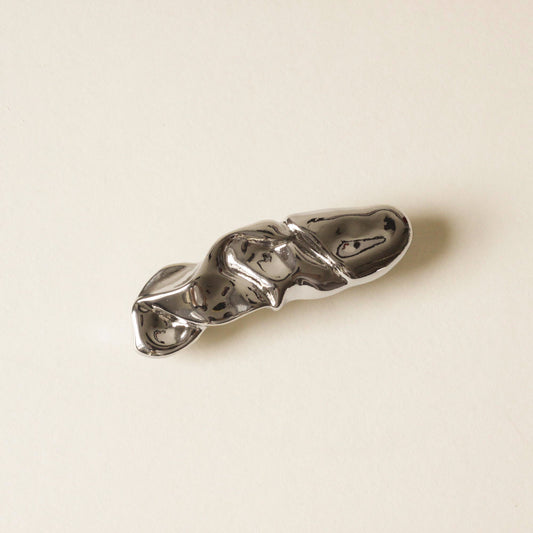 silver textured metal barrette hair clip