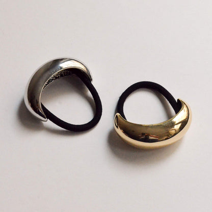 silver and gold wide crescent ponytail hair ties